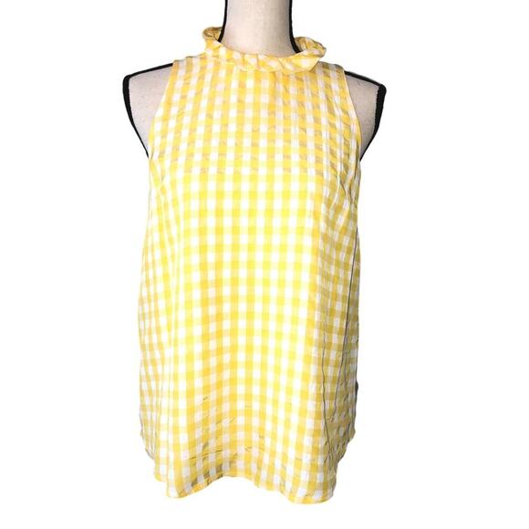 J.CREW Tops - Jcrew Top Yellow Size XS Sleeveless High Neck Gingham Checkered Puckered Summer